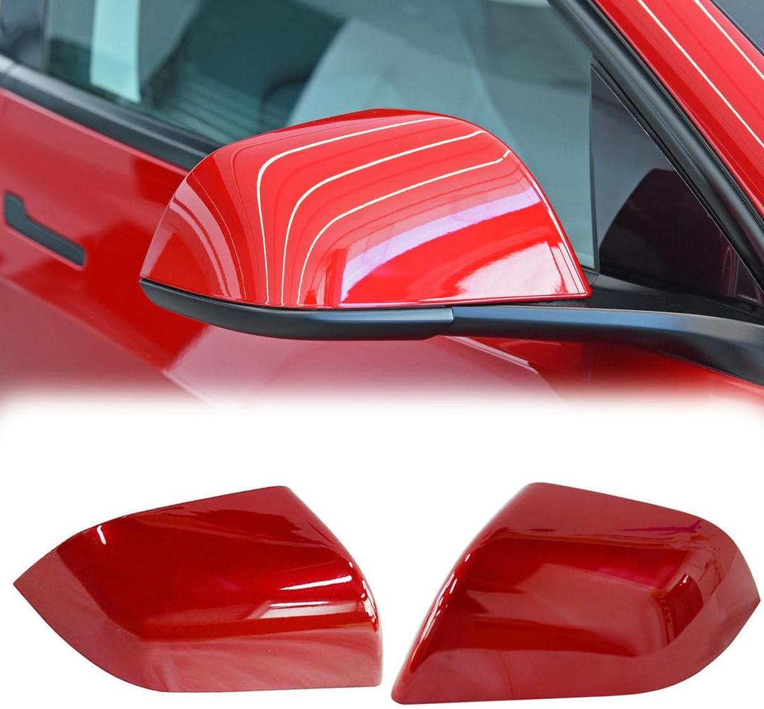 Left & Right Side Rearview Mirror Cover Cap For Tesla Model 3 2017 2018 2019 2020 2021 2022 2023 2024 (Red) (Red for Model 3)