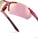 Polarized Sports Sunglasses for Men Women Wrap Around UV400 Running Baseball Softball Cycling Driving Glasses (Red)
