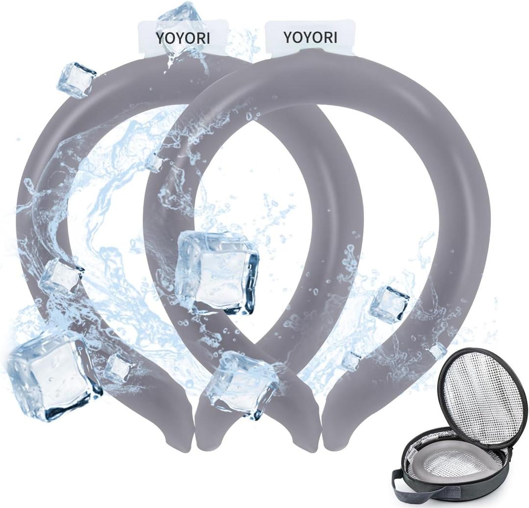 2PCS Neck Cooling Tube with Cold Insulated Bag,Reusable Ice Neck Ring Wearable Body Cooling Products for Summer Heat (Gray*2)
