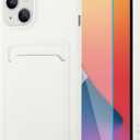 MZELQ Compatible with iPhone 14 Case TPU Card Holder Wallet Cover,Camera Protection + Screen Protector Soft Card Slot Phone Case -White