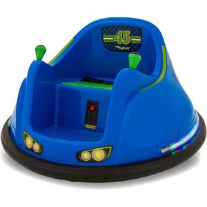 Flybar FunPark Electric Bumper Car 6V for Toddlers, Kids, Baby Ride On Toys, Ages 1.5-4 Years, LED Lights, 360 Degree Spin, Supports up to 66 pounds (No Remote) (6v Blue/Green)