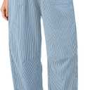 Dokotoo Women's Striped Barrel Casual Pants High Waisted 2026 Elastic Drawstring Trousers, Size L