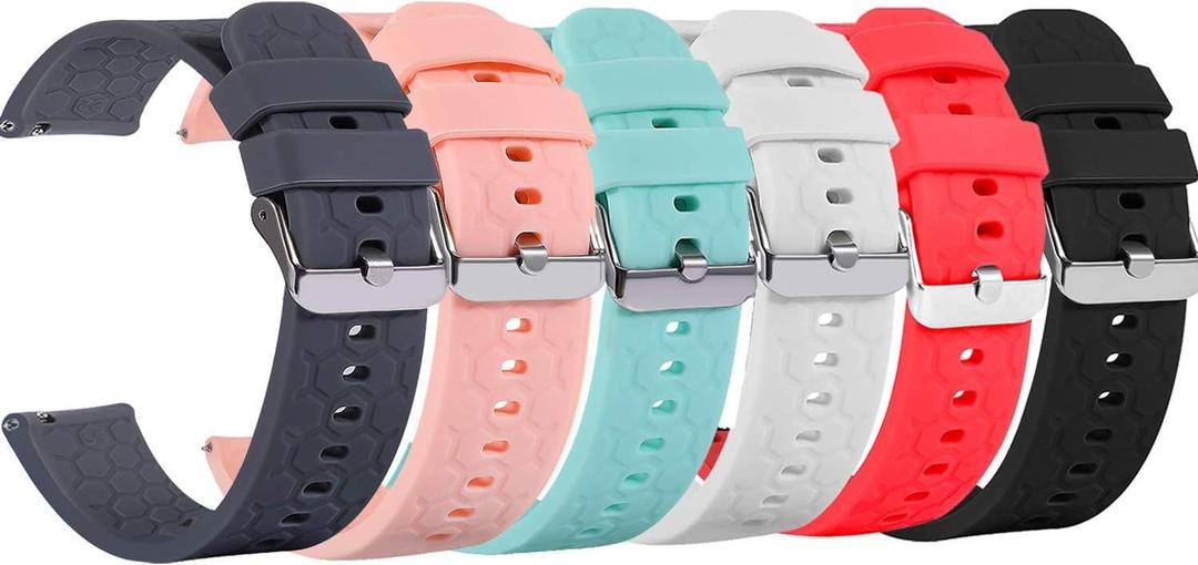 20mm Width Silicone Quick Release Wristband Replacement Sports Straps Bracelet Watch Band Women Men Strap with Quick Release Pins for Smartwatch (Six Colors, Width:20mm)