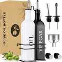 Vakoo Oil and Vinegar Dispenser Set - 17oz/500ml, Extra Thick Glass, Leak-Proof, Olive Oil Dispenser Bottle for Kitchen (White Black)