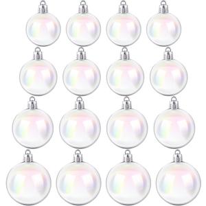 Kathfly 16 Pcs Iridescent Christmas Balls Ornaments Plastic Iridescent Ornament for Christmas Tree Transparent Clear Xmas Ball for DIY Xmas Decor Craft, 4 Sizes