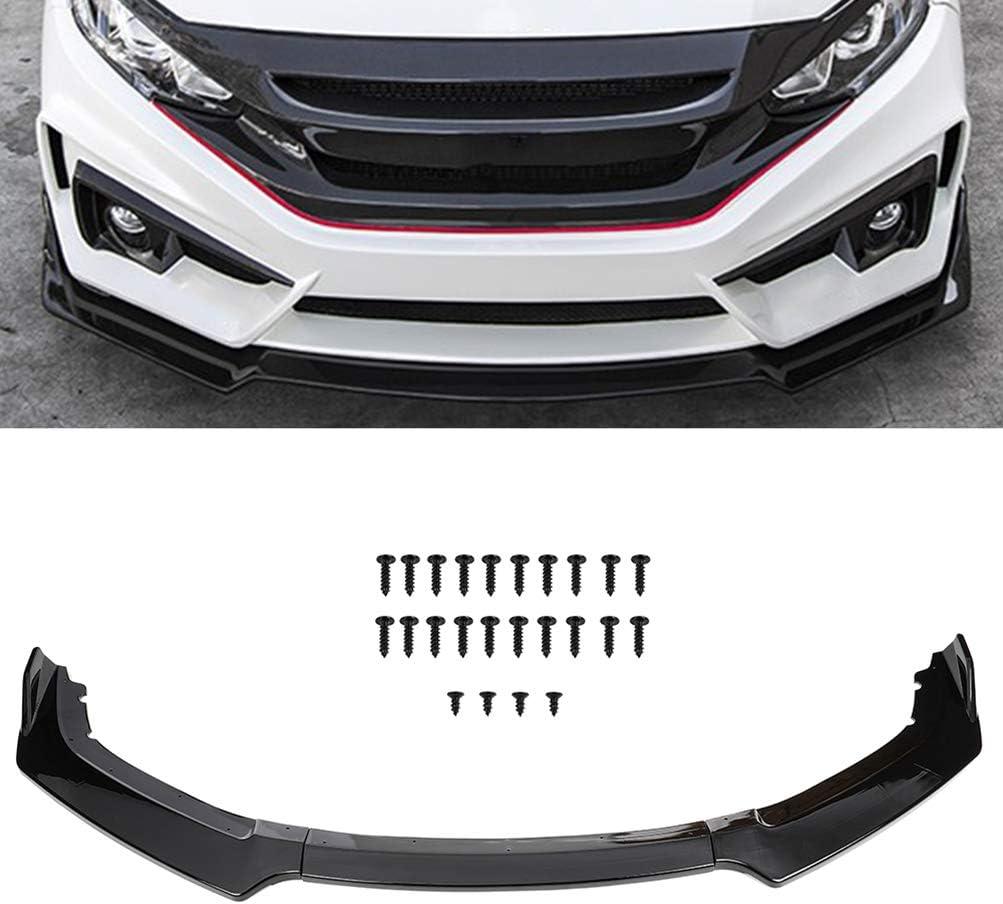 ECCPP 3pcs Front Bumper Lip Splitter fit for compatible with 2016-2019 for Honda Civic Hatchback Glossy Black Trim Protection Splitter Spoiler
