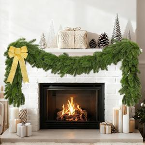 Palonu 1 Pack 9 Ft Artificial Christmas Norfolk Garland, Faux Green Cedar Touch Like Real Pine Needles, Fake Winter Greenery Decoration for Indoor Outdoor Xmas Fireplace Table Mantle Stairs Decor