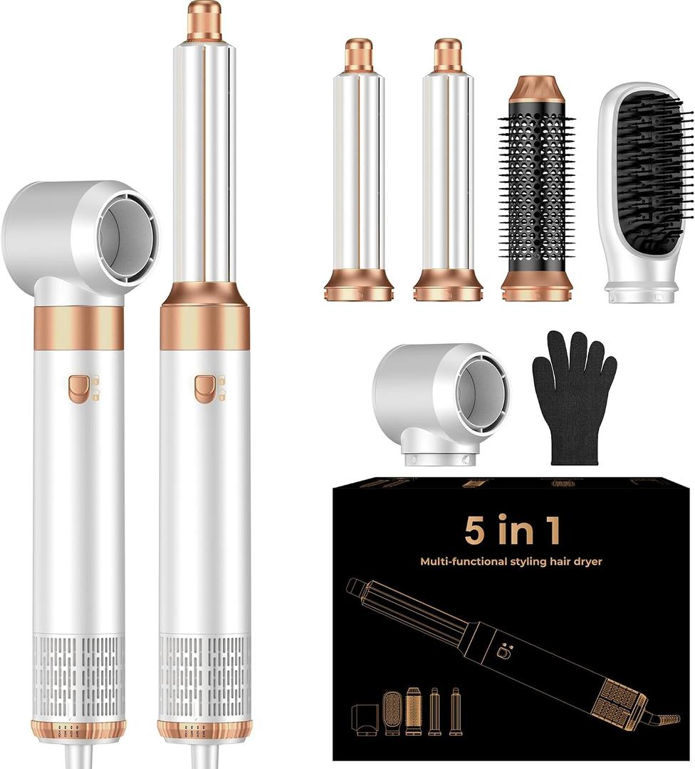 5 in 1 Blow Dryer Brush Set,Hot Air Styler Negative Ion Air Curling Wrap Air Curler, Round Brush Blow Dryer Curling Iron Hair Styling Tools Gift for Dry,Volumize, Straight,Curl,100-120V