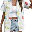 Easter Shirts for Women Cute Bunny Rabbit Graphic Button Down Blouses Happy Easter Short Sleeve Shirt (White, XXL)