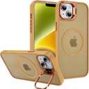 DEERLAMN for iPhone 14/iPhone 13 Case with Stand,[Compatible with Magsafe][Built-in Camera Bracket] Shockproof Drop Protection Slim Translucent Matte Phone Cover for Women Men-Orange