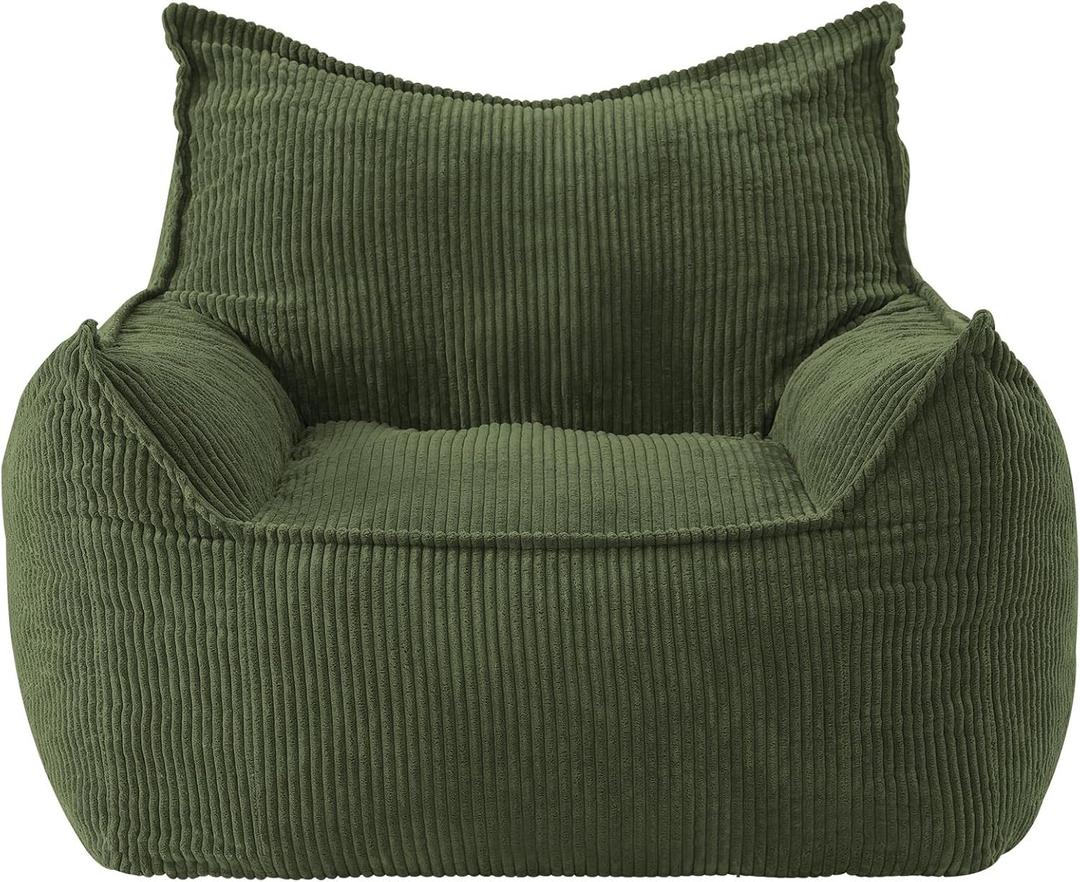 EBENCHICO Giant Bean Bag Chair Sofa for Adults Teens, Comfy Corduroy Large Bean Bag Chairs with Armrests for Bedroom Living Room, Adult BeanBag Lazy Sofa Couch Chairs with Filler Included (Green)