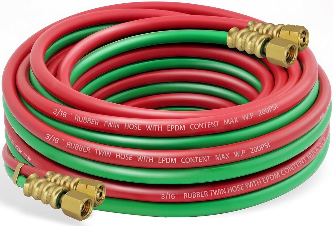 RX WELD 3/16-Inch Oxygen Acetylene Hose with 3/8"-24 A Fittings, Grade R, 25 Feet