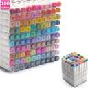 Alcohol Markers 100 Colors Art Markers Professional Art Pen Dual Tips Plus 1 Blender Permanent Ink for Painting, Coloring and Drawing (White)