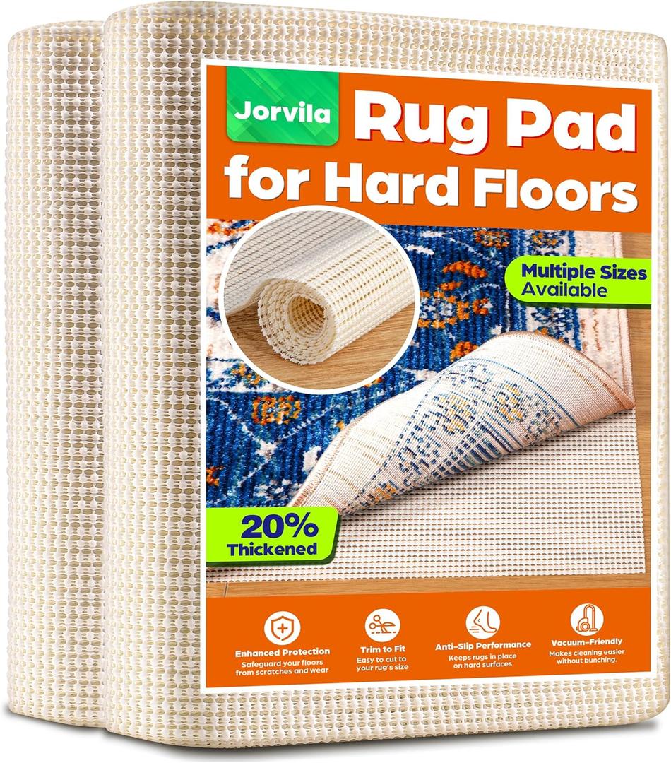 Non-Slip Rug Pad Gripper 8x10 Feet, Anti Skid Mat for Under Area Rugs, Keeps Rugs in Position and Safe, Thick Cushioned Carpet Pad for Hardwood Floors Protection (White)