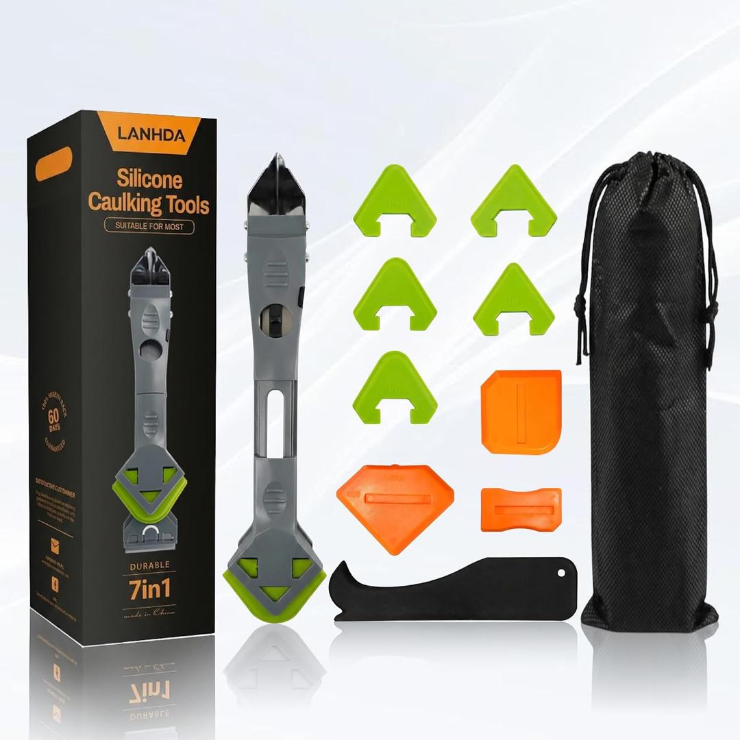 Premium 7 in 1 Caulking Tool Kit  Remove Old Sealant, Smooth New Bead & Re finish Grout Joints Quickly for Bathroom, Kitchen, Tile Edge & Shower  Professional DIY Handyman Grade