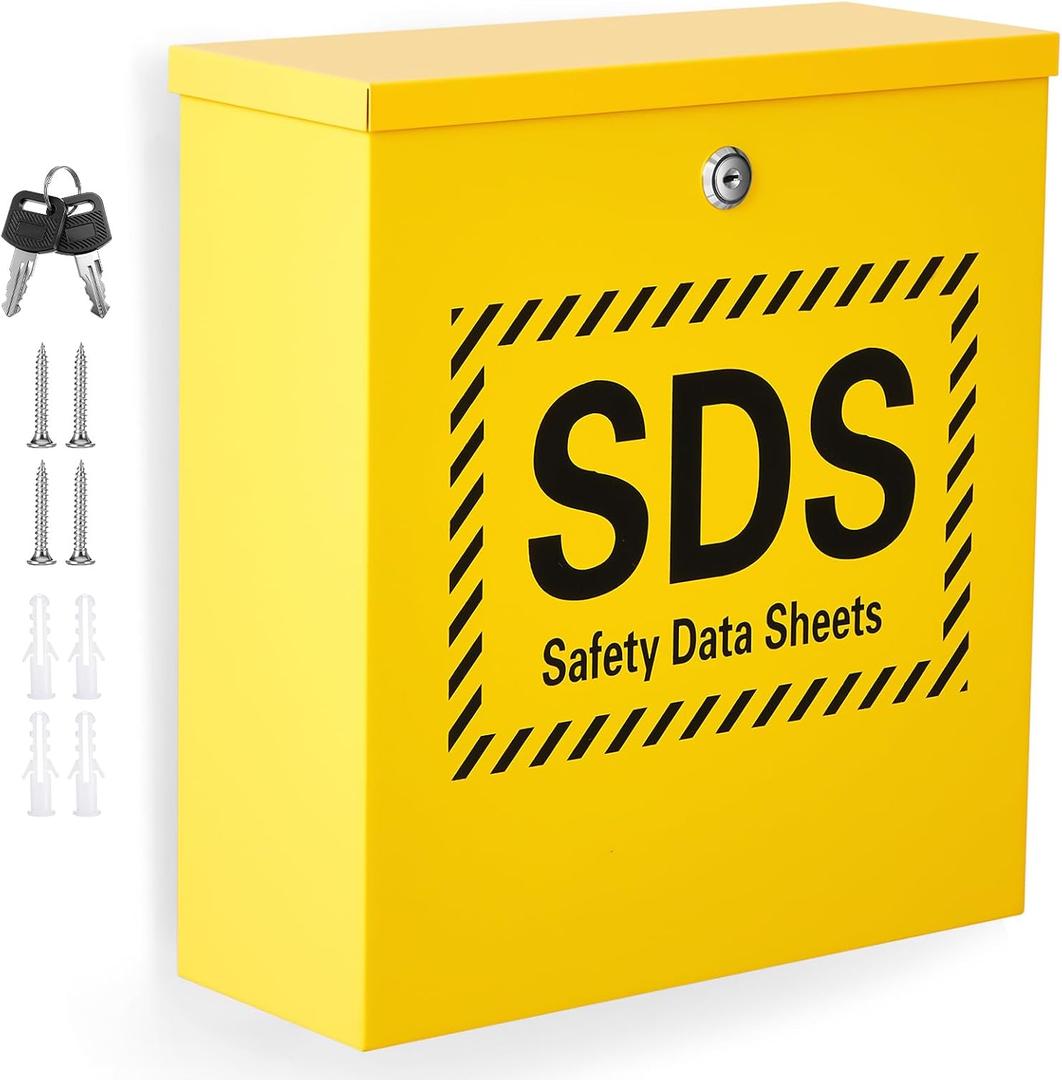 Zonon Wall Mount SDS Storage Cabinet for Safety Data Sheets, Locking Steel Binder Box for Workplace Chemical Compliance Documents, Yellow Industrial SDS Holder for Lab Factory Warehouse