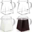 Yarlung 4 Pack Small Glass Pitcher, 12 Oz Clear Creamer Pitcher with Handle, Creative Coffee Milk Pitcher Tea Fair Cups for Table Serving, Square Base