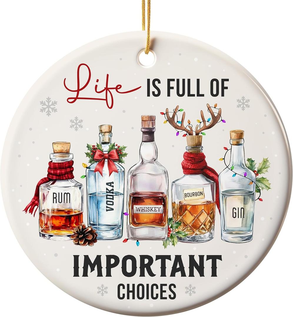 2 x Wine Ornaments for Christmas Tree  Funny Christmas Ornament Life is Full of Important Choices  Christmas Tree Decorations for Wine Lovers