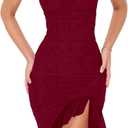 BORIFLORS Women's Sexy Ruched Bodycon Midi Dresses Square Neck Sleeveless Ruffle Hem Club Party Tank Dress, Size Small (Wine Red)