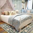 YALAXON Vintage Sturdy Queen Size Metal Bed Frame with Headboard and Footboard Basic Bed Frame No Box Spring Needed (Queen, Grayish White)