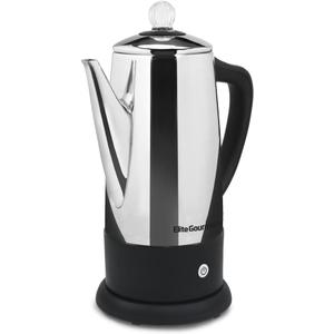 Elite Gourmet EC812 Electric 12-Cup Coffee Percolator with Keep Warm, Clear Brew Progress Knob Cool-Touch Handle Cord-less Serve, Stainless Steel