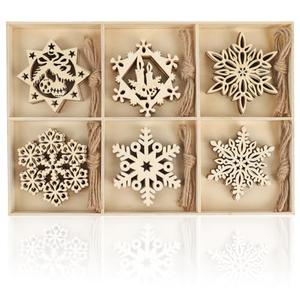 N&T NIETING 30PCS Wooden Christmas Ornaments, 3.2 Inch Unfinished Snowflake Cutouts Embellishments for Hanging Christmas Tree DIY Kids Craft Holiday Party Home Indoor Winter Boho Decor