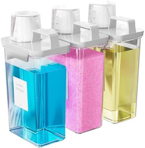 Hordely 77.8OZ Laundry Detergent Dispenser Container, 3 Pack Liquid Laundry Dispenser, Plastic Detergent Dispenser for Laundry Room/Powder/Fabric Softener with Labels, Clear