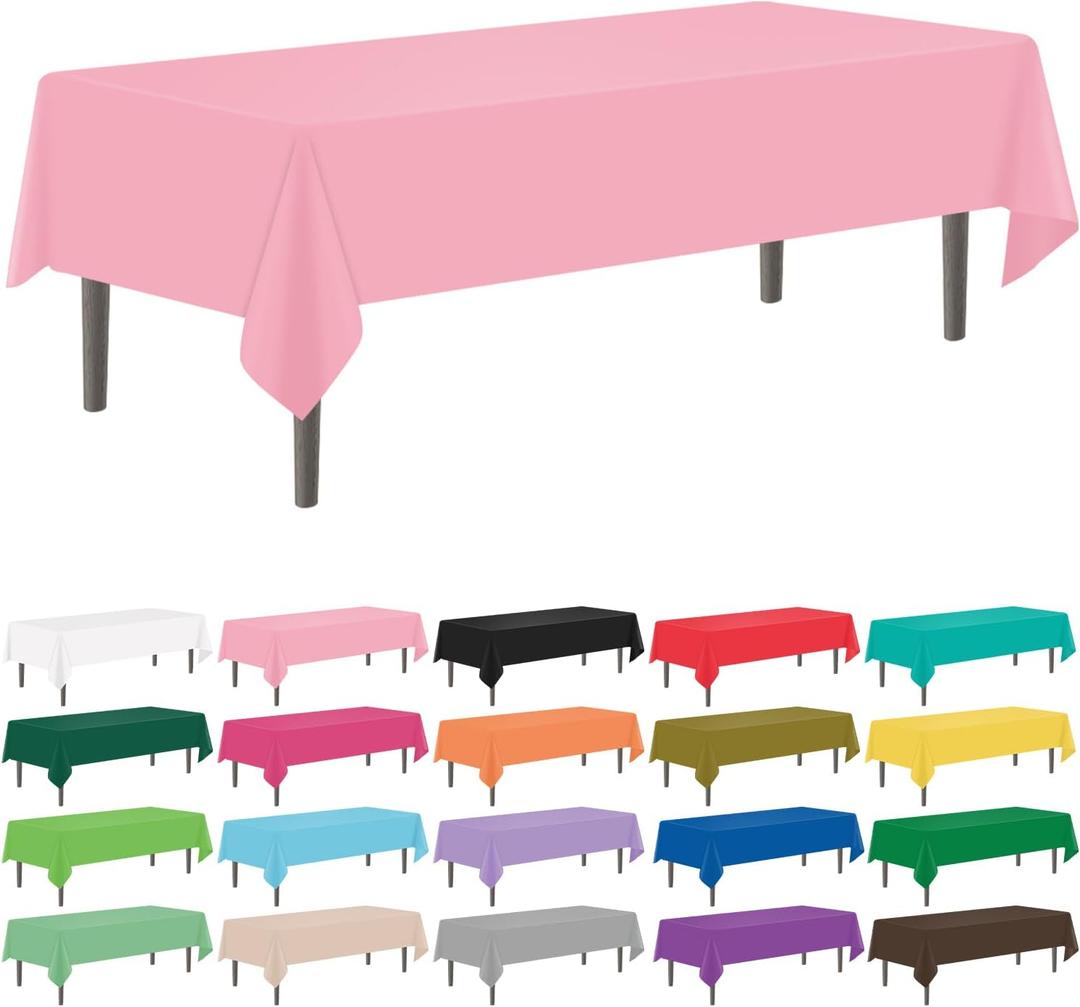 YSYJ 12 Pack Pink 54 x 108 Inch Disposable Plastic Tablecloths Rectangular Table Cloth Plastic Table Cover for Parties