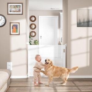 Babepai Retractable Baby Gates for Stairs, Retractable Dog Gate for Indoor/Outdoor Use | Child Gates for Doorways, Deck, Porch, Hallways, Patio (White, 55" Wide 34" Height)