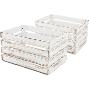 White Wooden Crates are Suitable for Storage, Milk Crates, Wine Crates, Festival Decorations, Camping, and Other Multi-Purpose. They are Sturdy and Durable, set of 2 Length of 17.7 inches.