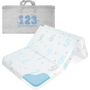 voomf Trifold Pack and Play Mattress Pad - 38"x26" Dual-Sided Memory Foam Pack N Play Mattresses - Foldable Portable Travel Baby Crib Mattress with Removable Cover