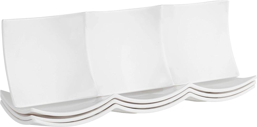ChefMaid Appetizer/Dessert Sectional Plate, 14" x 4.7", Super White, Elegant Dinnerware, 100% Melamine, Nonbreakable, Durable, 4 PACK