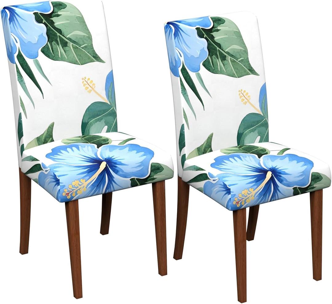 Stretch Dining Chair Covers Set of 2,Floral Print Chair Covers,Soft Removable Washable,Pet Friendly Furniture Protector,Universal Chair Slipcovers for Home, Kitchen,Ceremony Dining Room Seat (Fresh Water Orchids)