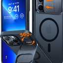 TORRAS for iPhone 16 Pro Max Case with Slide Camera Cover & Rotatable Kickstand, Magnetic Shockproof, Military Grade Drop Protection, Fit for MagSafe, Anti-Scratch Anti-Fingerprint, Translucent Black