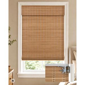 LazBlinds 100% Blackout No Drill Bamboo Roman Shades, Cordless Bamboo Blinds for Indoor Windows, Room Darkening Shades for Home & Patio, Thermal Insulated, Brown206, 22" W x 48" H