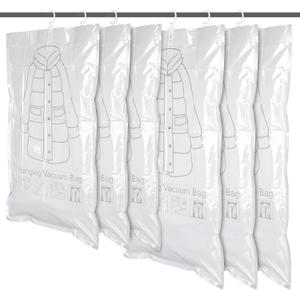 6 Pack Hanging Vacuum Storage Bag, 2 Sizes: 51.2 x 27.6 inch & 43.3 x 27.6 inch Hanging Vacuum Sealer Storage Space Saver Bags, Reusable Space Saver Bags, for Suits, Dress, Jackets, Clear, 3 Large+3 X-Large