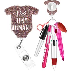 Plifal Nurse Pen Set Badge Reel Holder Accessories Clip - Retractable Mini Nursing Ball Pen Permanent Marker Highlighter Light Penlight Small Flashlight Work Student Office Hospital Moment