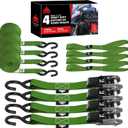 Ratchet Tie Down Straps Set, 1500 lbs Break Strength, 1" x 15' Heavy Duty Ratchet Straps with 4X Soft Loops Padded Handles Coated S Hook, Fits for Moving Appliances Motorcycle ATV Truck, Green