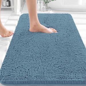OLANLY Bathroom Rugs 30x20, Extra Soft Absorbent Chenille Bath Rugs, Rubber Backing Quick Dry, Machine Washable Bath Mats for Bathroom Floor, Tub and Shower, Home Decor Accessories, Airy Blue