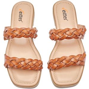 Veittes Women's Square Toe Flat Casual Slip-On Summer Sandals, LB21, Size 10