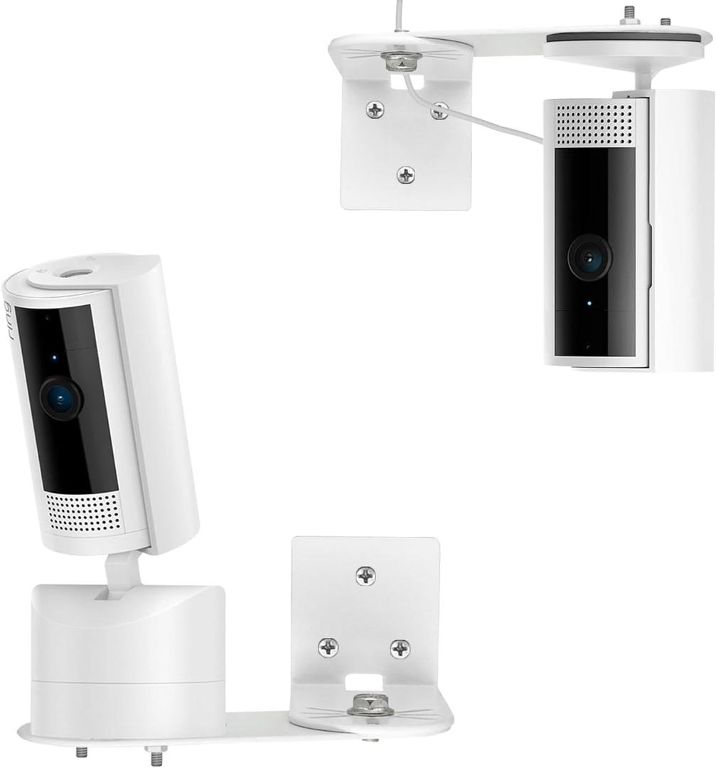Adhesive Wall Mount Bracket for Ring Indoor Cam (2nd Gen & 1st Gen) and Ring Pan-Tilt Indoor Cam, 300 Degree Adjustable Swivel, No Drill, Let Security Cameras Get The Best View (White 2Pack)