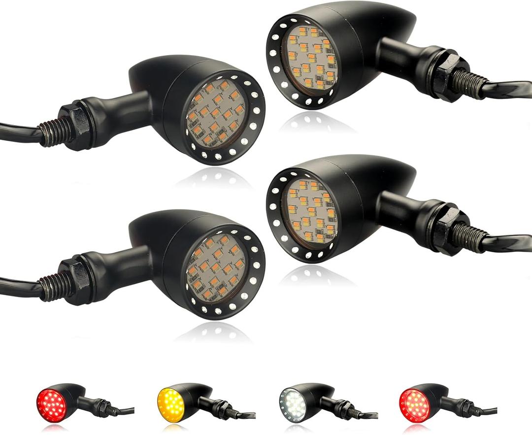 Universal Front Rear LED Turn Signals Motorcycle Brake Taillights 12V Bullet Running Lights Compatible with Harley Sportster Kawasaki Honda Yamaha Suzuki (Amber/Red/White)