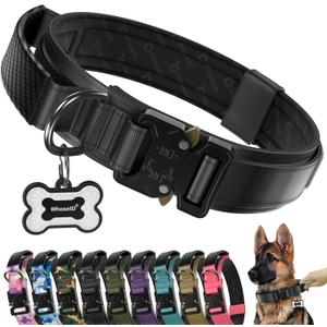 Premium Tactical Dog Collar - Adjustable Military Heavy Duty Dog Collar for Medium Large Dogs - Durable Metal Buckle Dog Collar with Leather Control Handle and Soft Comfortable Padding