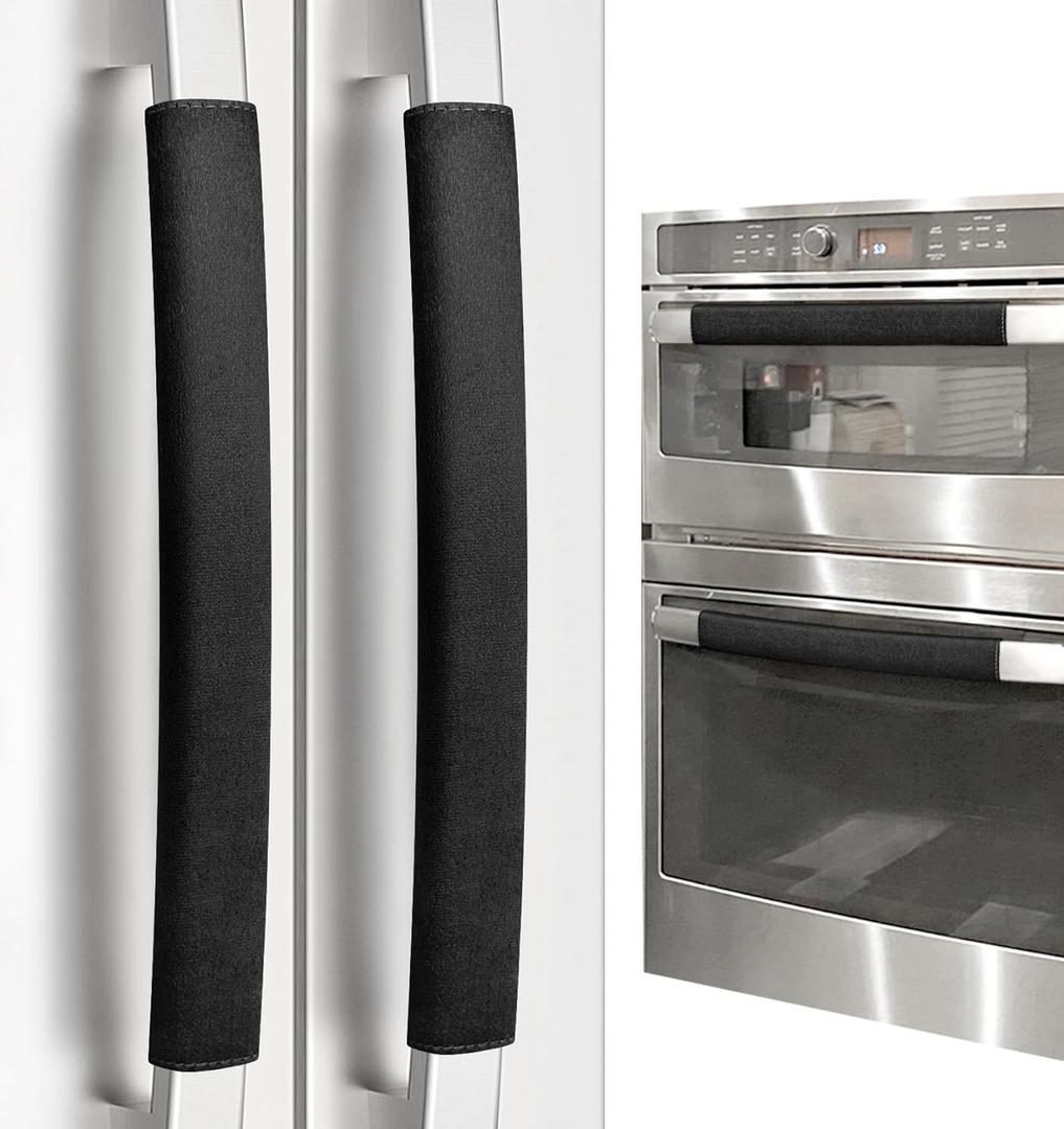 Refrigerator Door Handle Covers, Set of 4, Non-Slip Fridge Handle Covers, Washable Appliance Handle Covers, Keep Your Kitchen Clean, Freezer Microwave Oven Dishwasher Handle Protector(Black) (4 PCS - Pure Color)