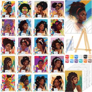 Zhanmai 20 Pack Pre Drawn Canvas for Painting Drawn Canvas Paint Kit Pre Printed Canvases for Sip and Paint Party Favor DIY Virtual Party Birthday Gifts Adult's Date Night(Charming Women)