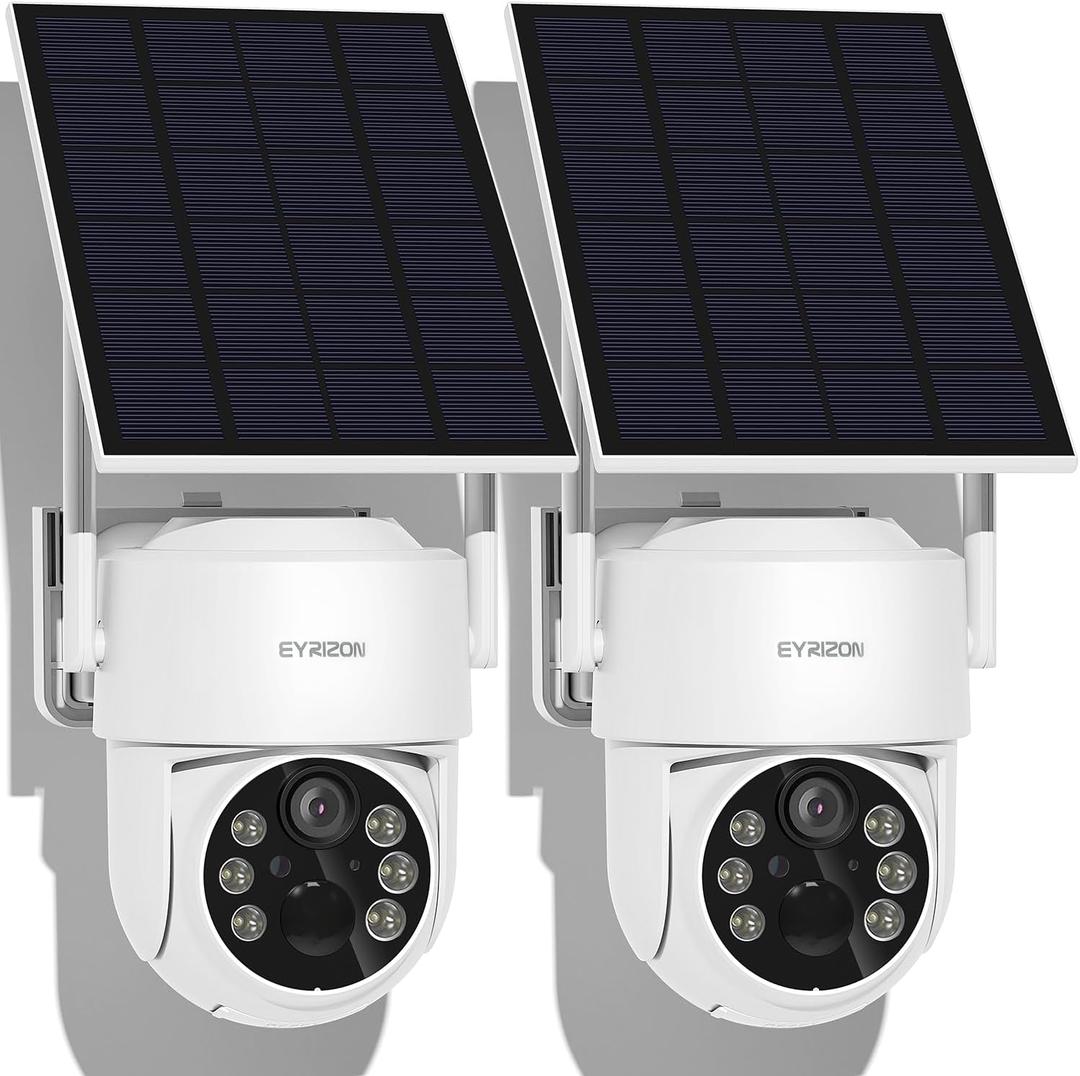 7 x 2 Pack 4MP Security Camera Wireless Outdoor, 6 Spotlights and 2.5K HD Color Night Vision Solar Powered Camera with 2.4GHz Wifi, APP Control, PIR Sensor, 2-Way Audio, IP66, SD Card/Cloud Storage (White)