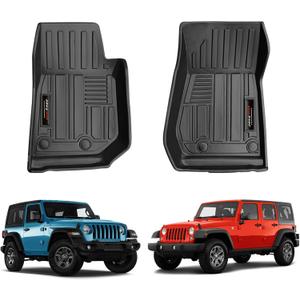 Custom Fit Floor Liners for 2007-2018 Jeep Wrangler 4-Door, Wrangler JK 2-Door Front Floor Mats All Weather TPE Rubber Accessories (Set of 2 Mat)