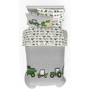 Franco Kids John Deere Farm Equipment Bedding 4 Piece Super Soft Reversible Comforter and Sheet Set, Twin, (Officially Licensed Product)