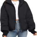 Gihuo Women's Winter Cropped Puffer Jacket Coat Short Warm Quilted Jacket 2026 (Medium, Black)