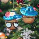 2 x Gold Christmas Tree Ornaments 2025 - Gingerbread Face with Glasses, Mini Glass Blown Hanging Christmas Decorations, Fun Rare Ornaments for Xmas Tree Home Outdoor Centerpiece
